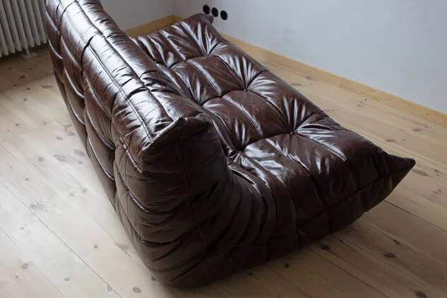 Togo 3-seater sofa in shiny brown leather