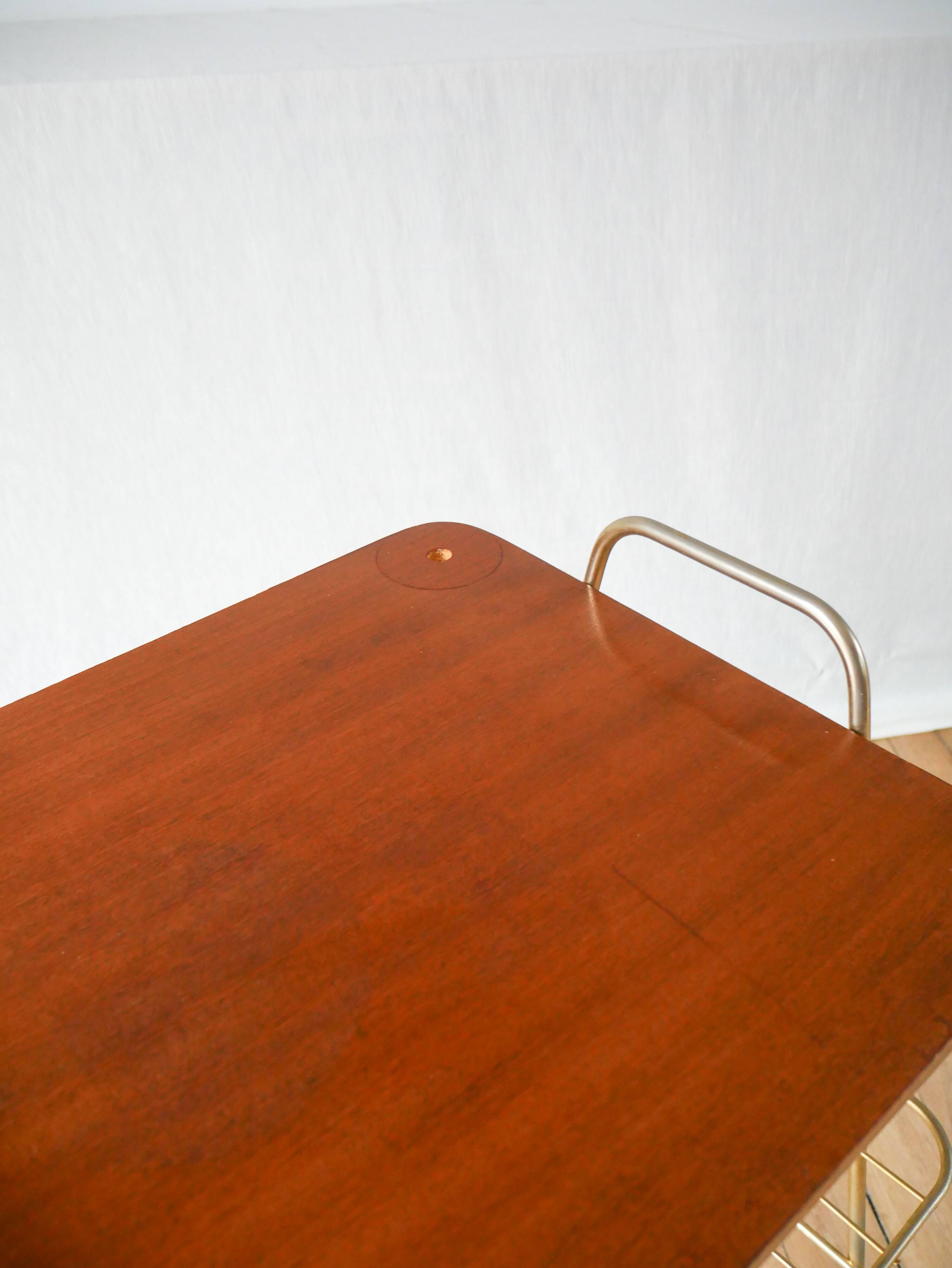 Vinyl trolley in teak and gold metal 1960