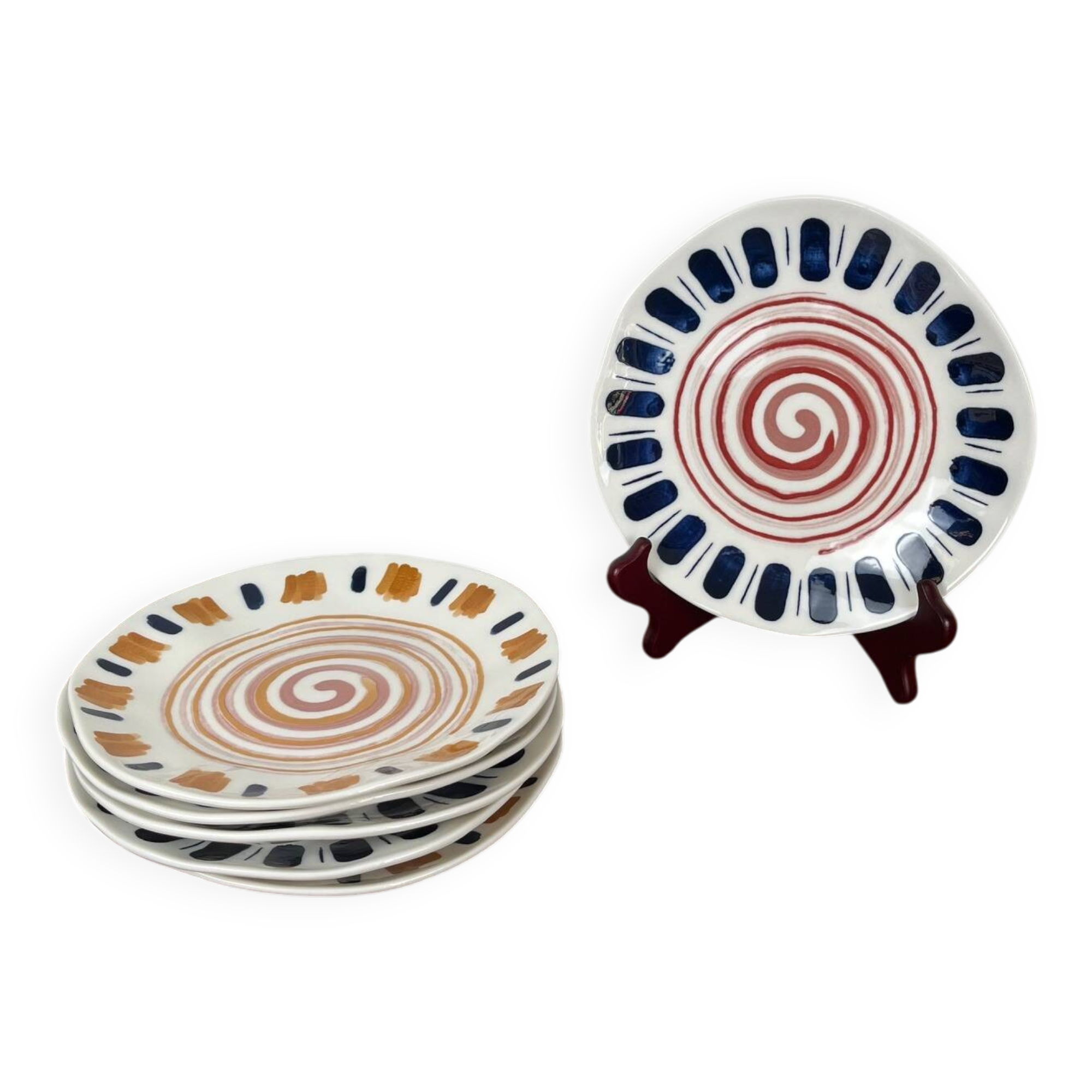 Set of 6 modern H&H dessert plates, Boho model, Italy