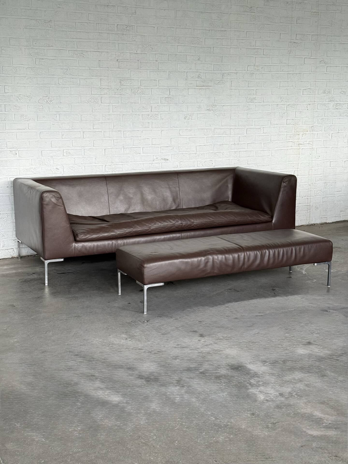 B&B Italia sofa “Charles” Leather Sofa with Matching Ottoma