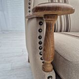 1970s, Danish 3-seater sofa, furniture wool fabric, oak wood, original.