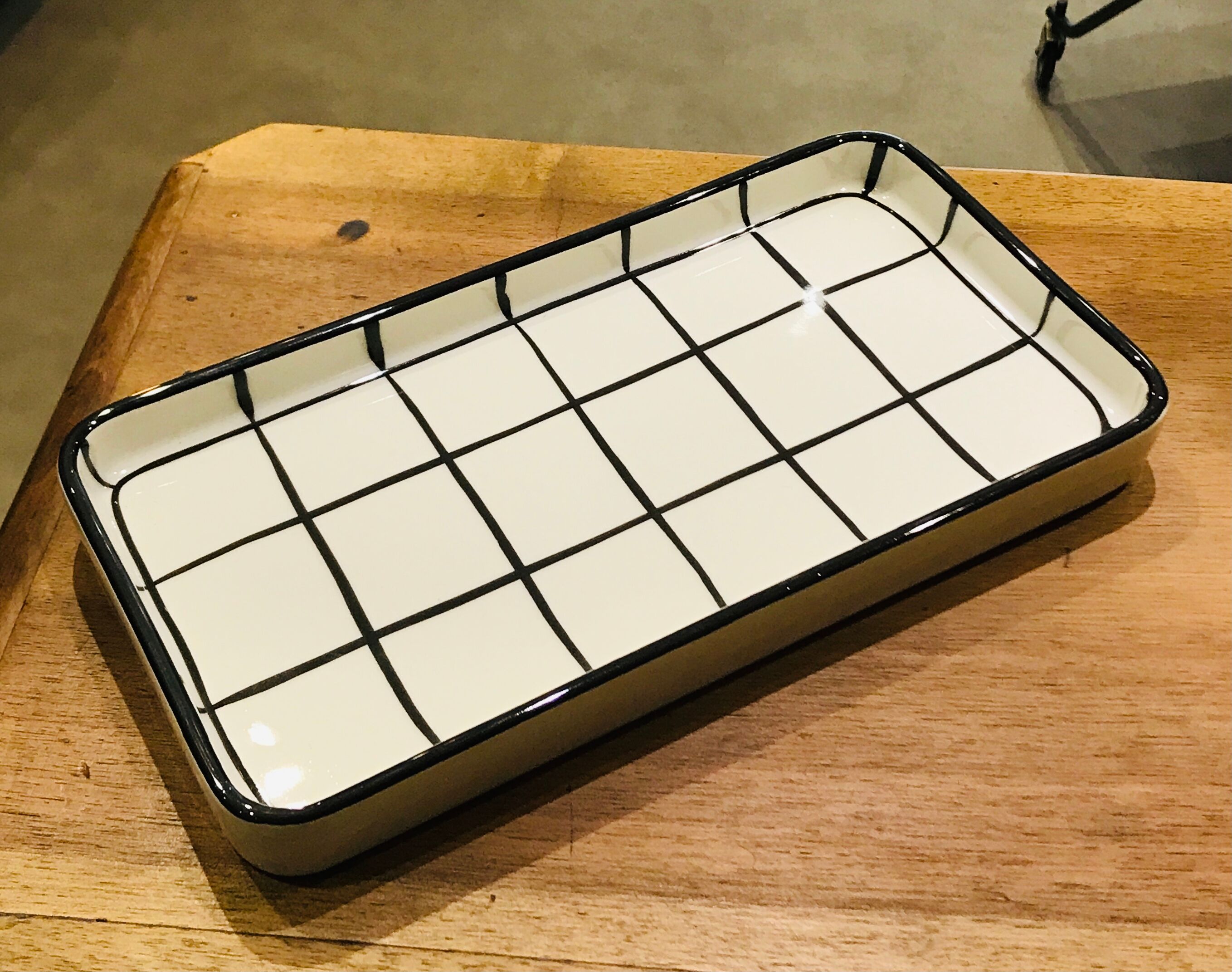 Handmade ceramic grid dish