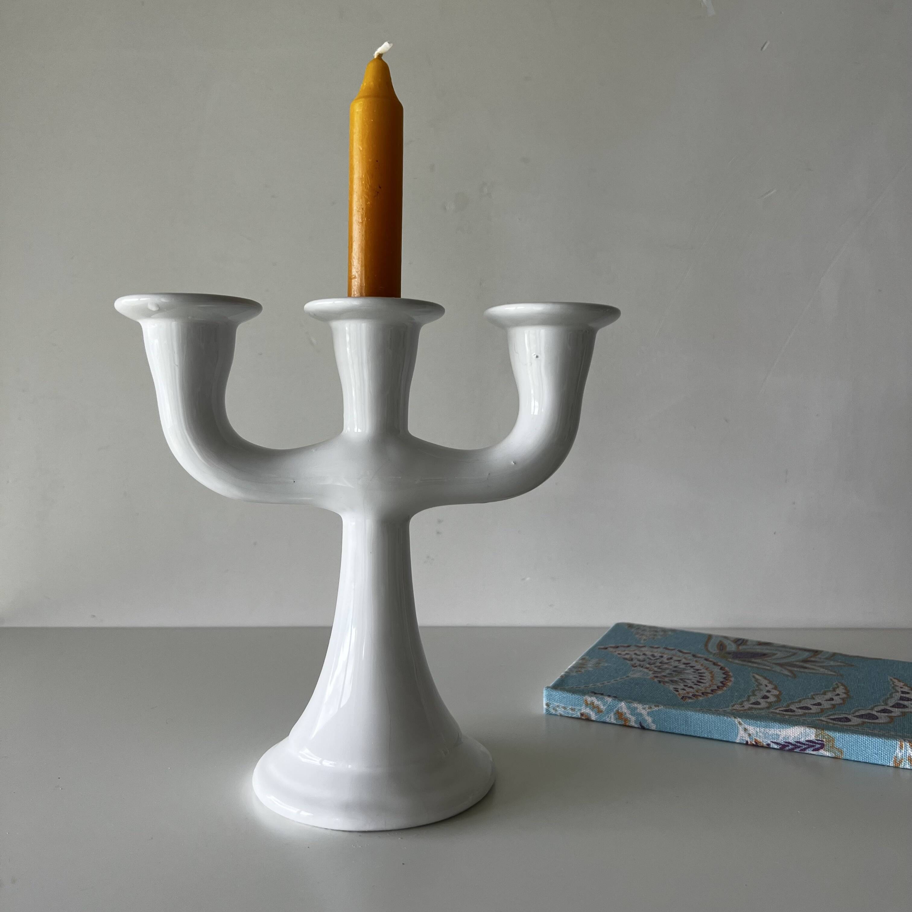 Chandelier with 3 branches in white ceramic Guldkroken Sweden – Vintage