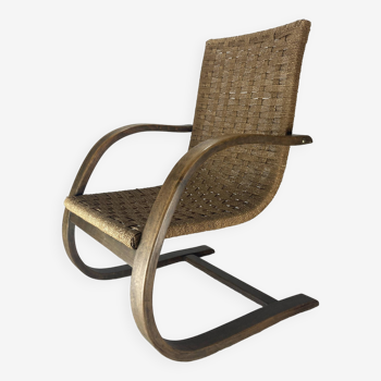 Cantilever wicker cord chair, 1930s