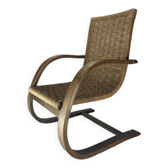 Chaise en porte-à-faux en corde d'osier, années 1930