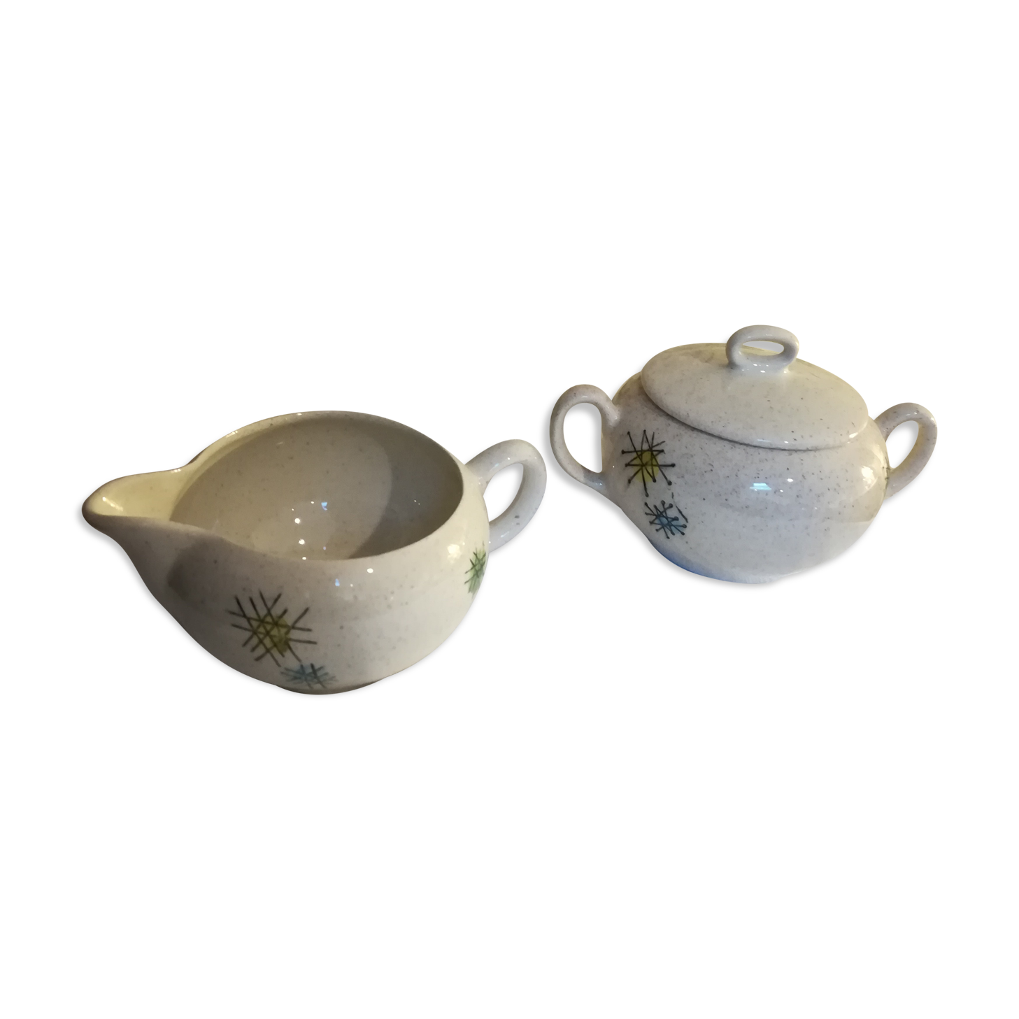 Sugar bowl and earthenware milk pot The stars - French potteries