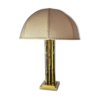 Lampe faux bambou en laiton, France, 1970