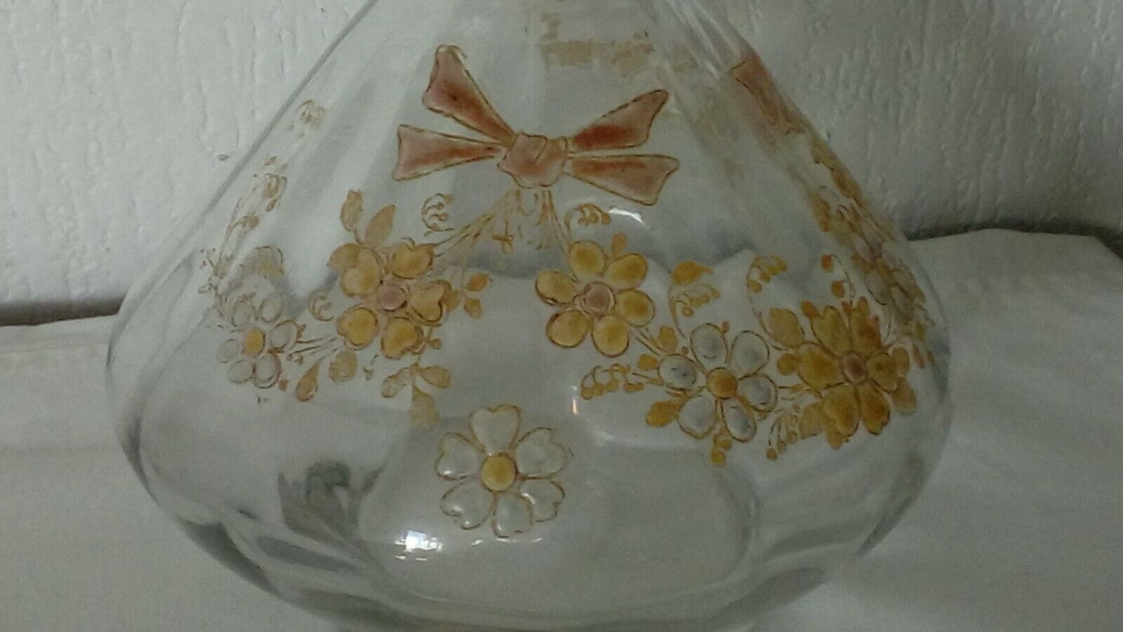 Glass carafe with enamel, enamelled fat, Art Nouveau period.