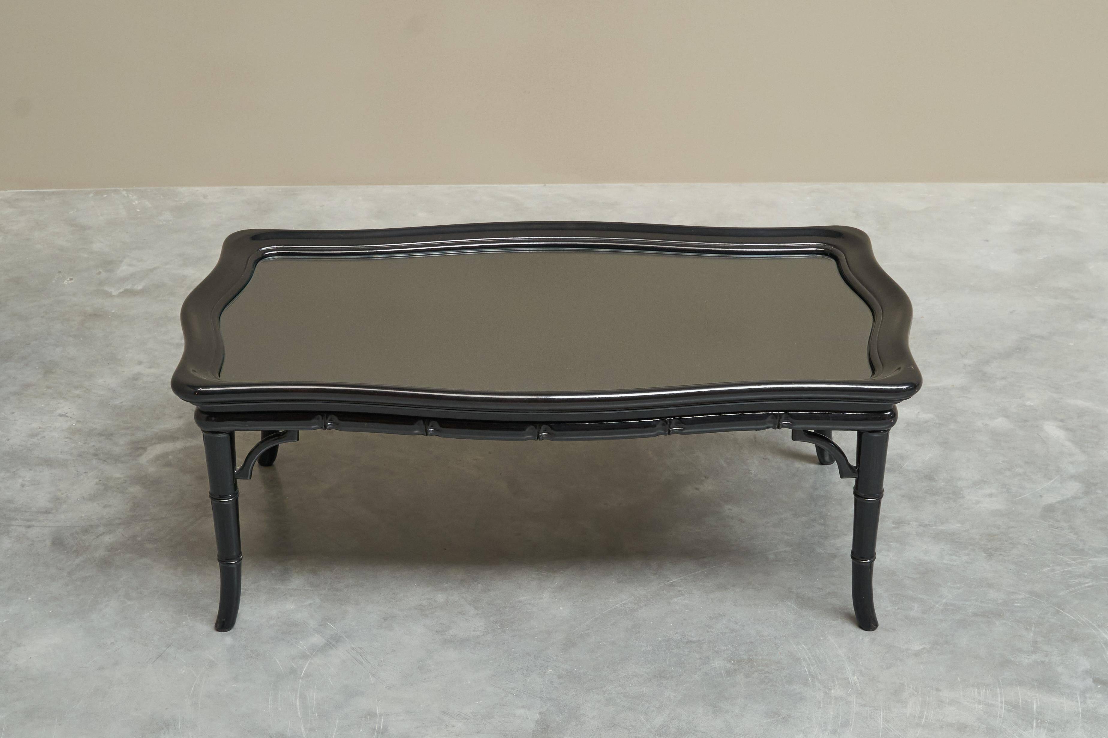 Coffee table in artificial bamboo, black lacquered wood and glass, 1960s.