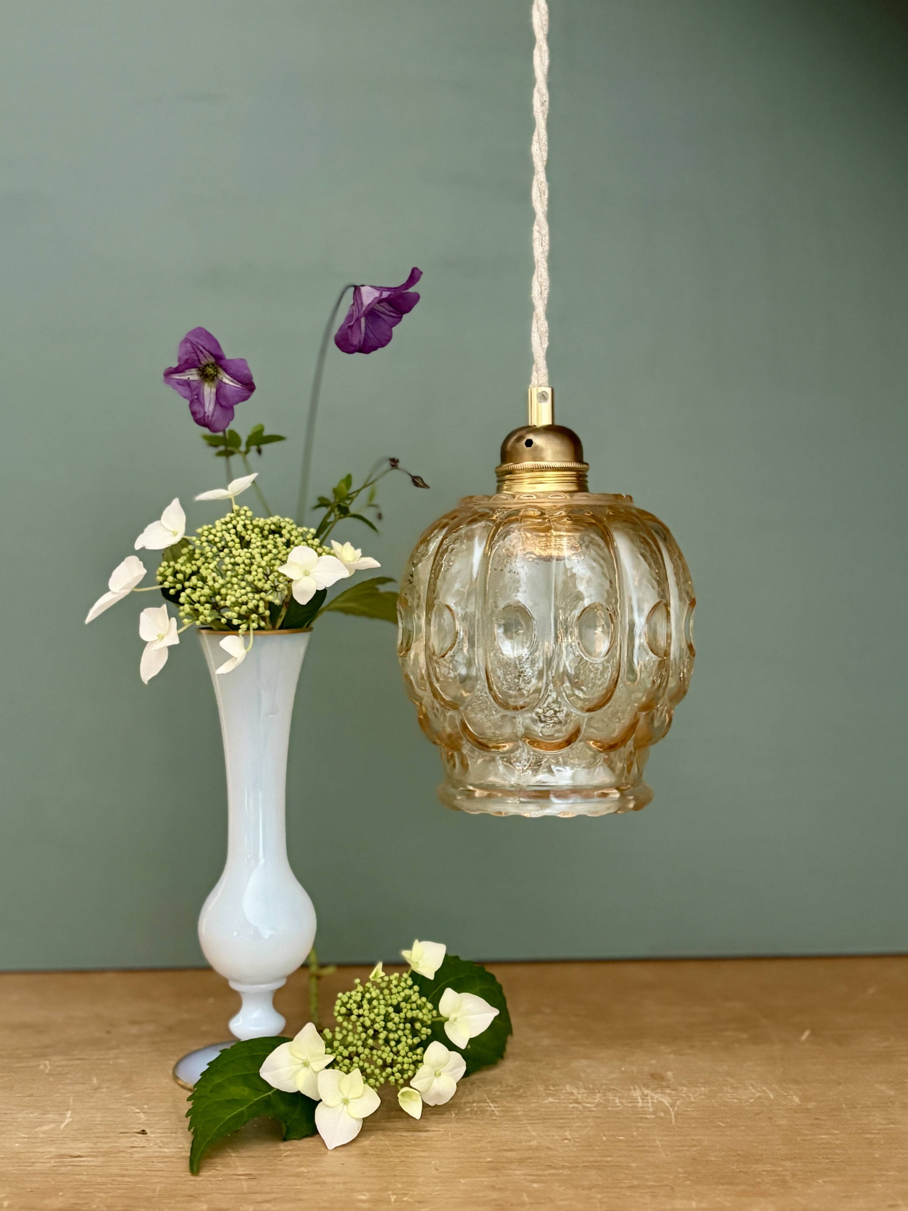 Vintage amber glass tulip pendant light