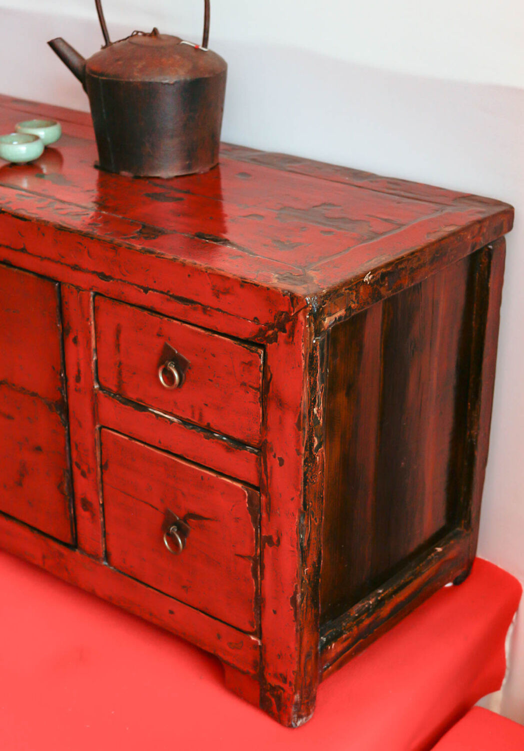 Chinese antique low cabinet 4 drawers + 2 doors