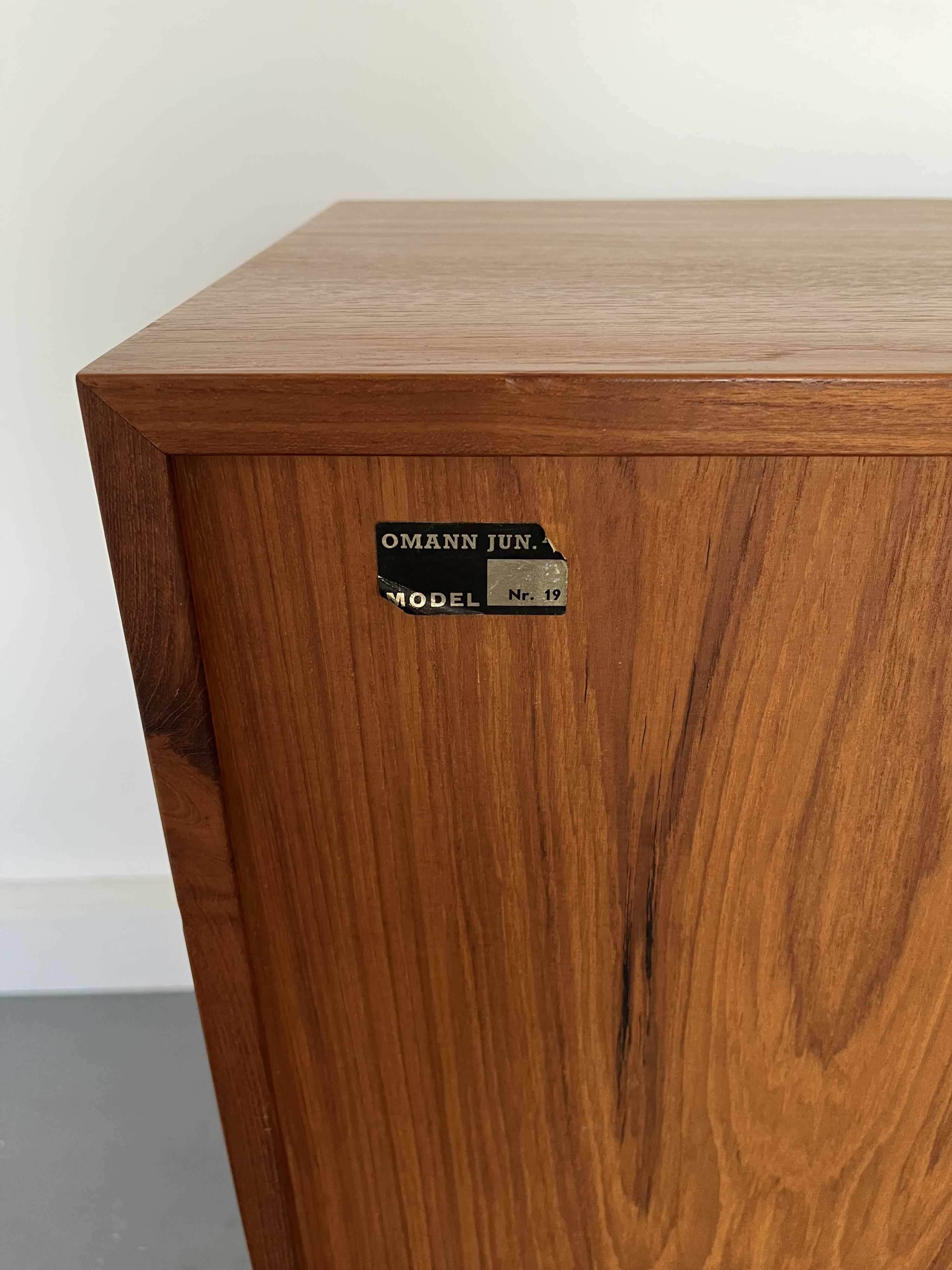 Model 19 High Sideboard in Teak with Sliding Doors by Gunni Omann for Omann Jun, 1960s