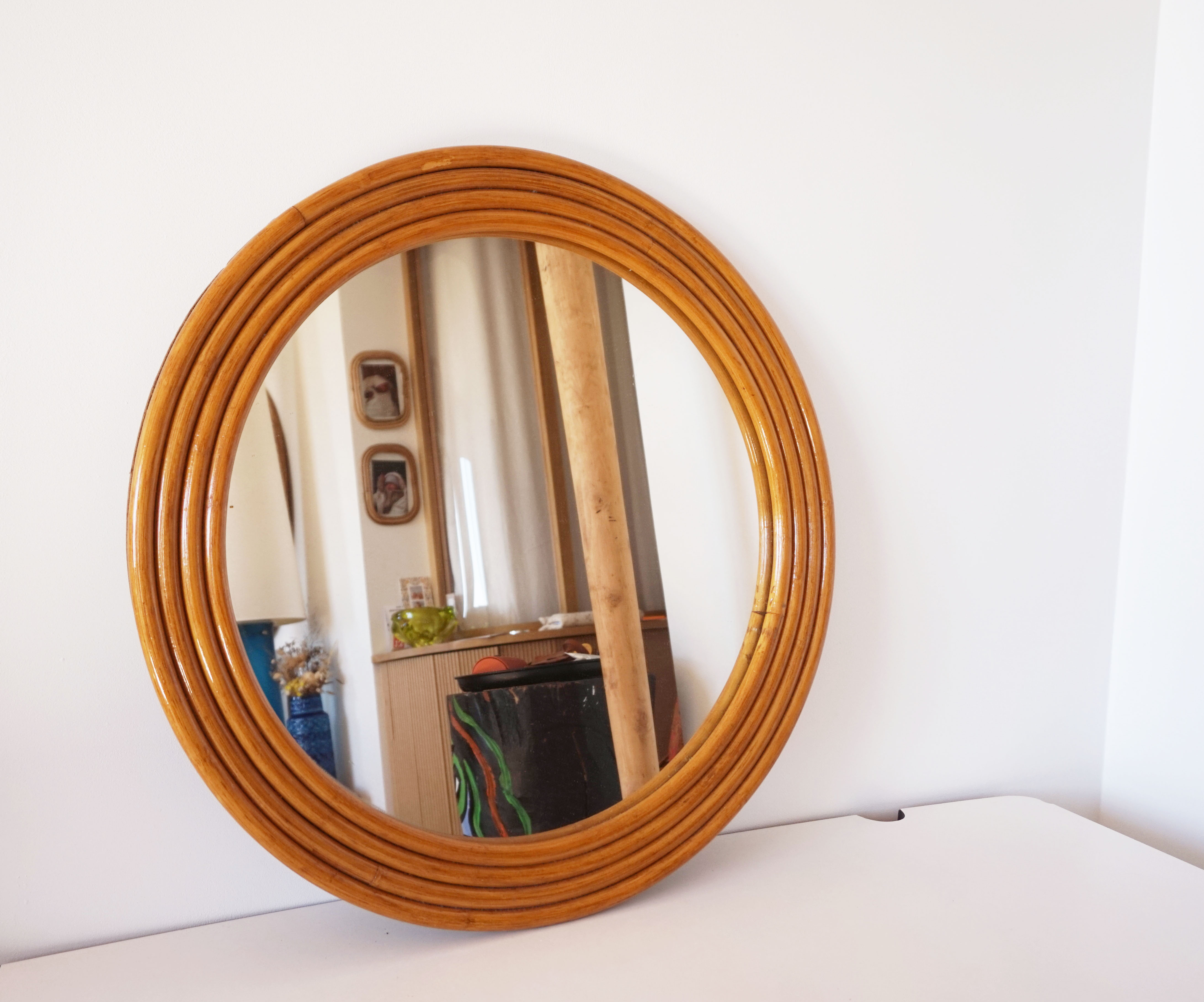 Round rattan bamboo mirror, 60 cm