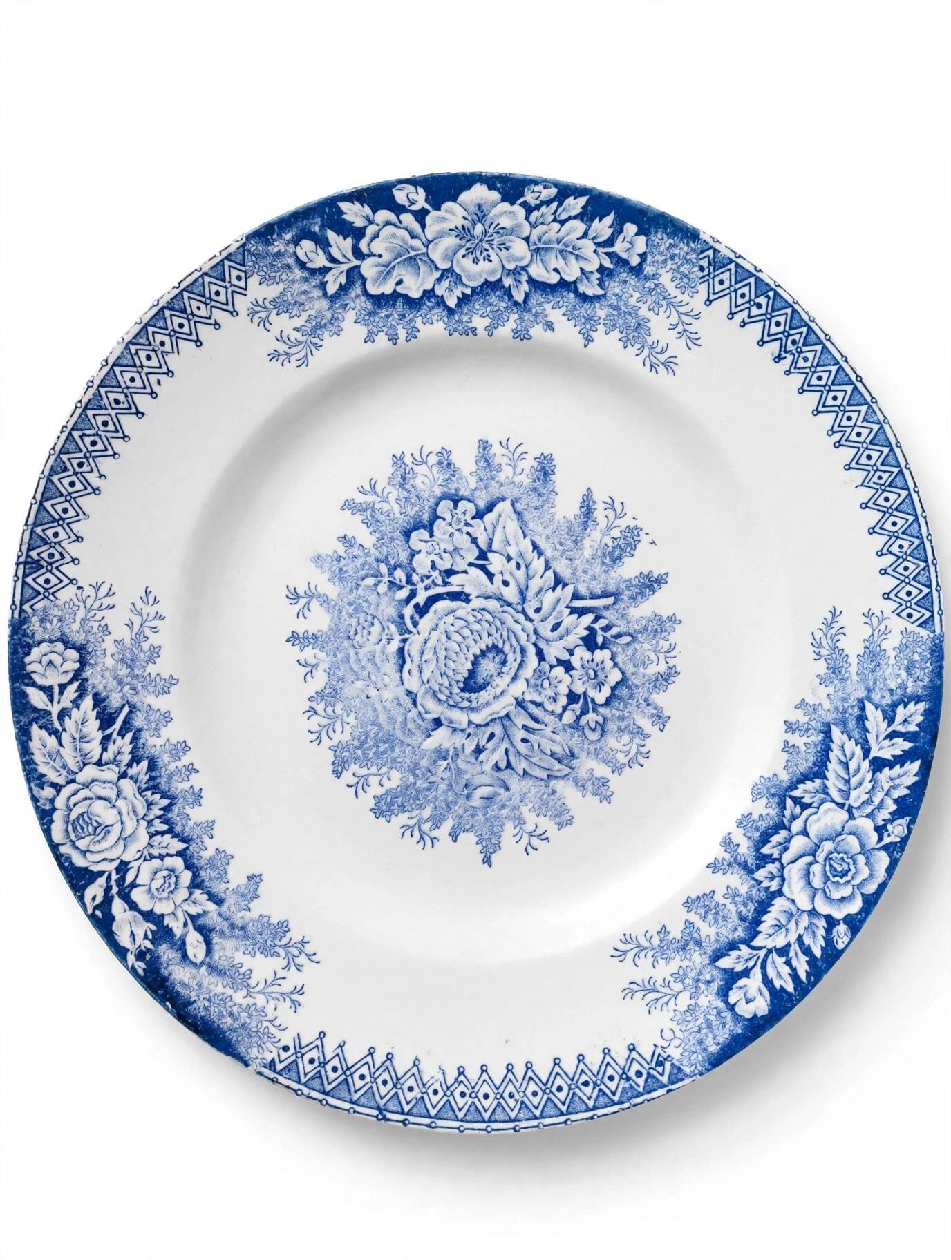 Set of 6 plates Terre de fer St Amand & Hamage, Jardinière blue model.
