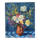 Bouquet on a blue background, oil on canvas signed Gisèle Renaut.
