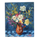 Bouquet on a blue background, oil on canvas signed Gisèle Renaut.