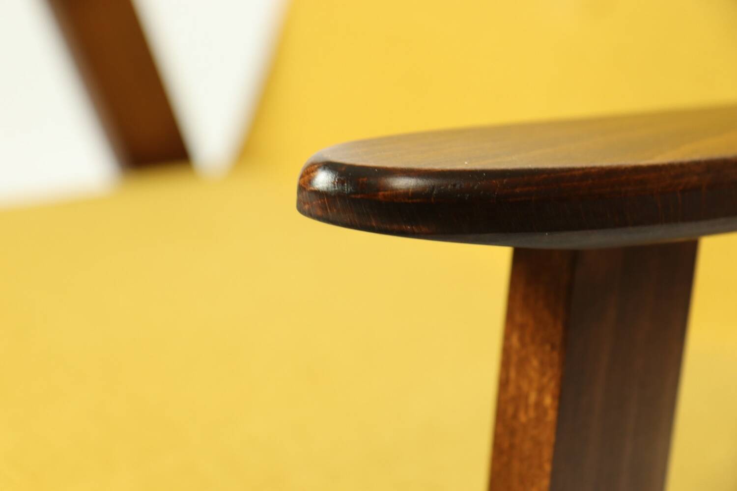 Vintage armchair plush yellow velvet soft dark wood 1962 design by Chierowski