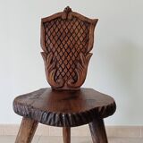 Brutalist tripod chair in carved wood 19th century