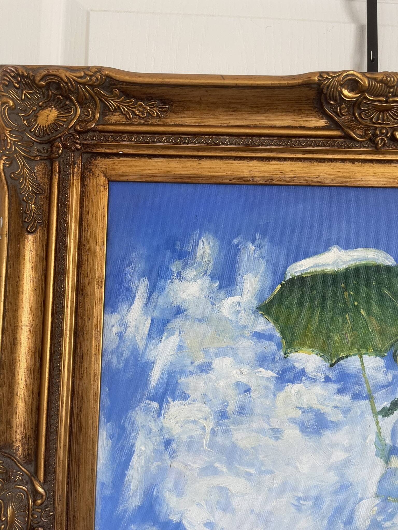 Old oil painting canvas reproduction woman with parasol monet 80x70 signed