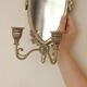 Pair of Vintage Double Arm Italian Brass Sconces with Mirror