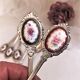 Set of 7 small dessert spoon or coffee with porcelain cabochon
