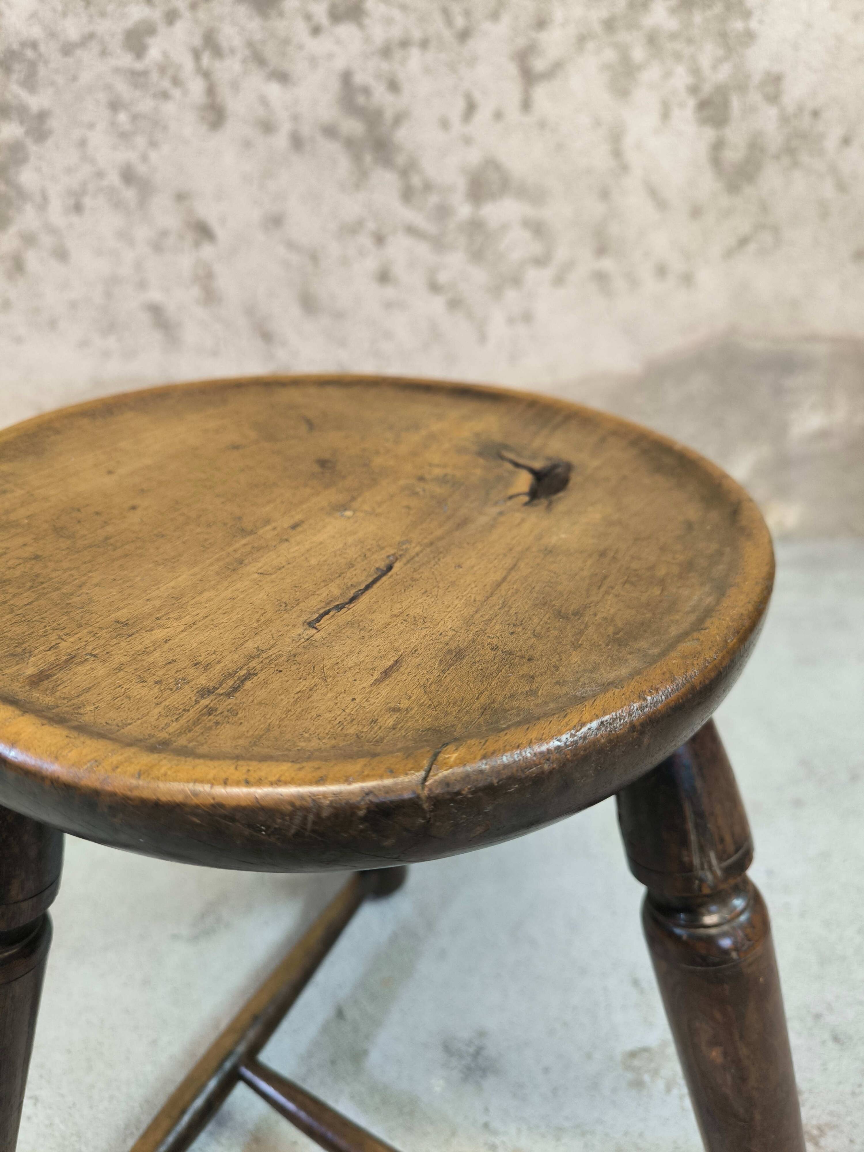 Vintage brutalist wooden tripod stool
