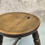 Tabouret vintage tripode brutaliste en bois