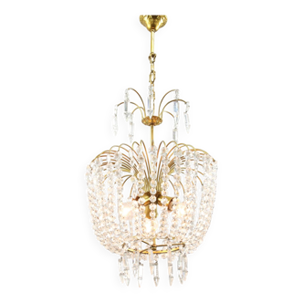 Lustre vintage italien en cristal et métal doré, années 1980