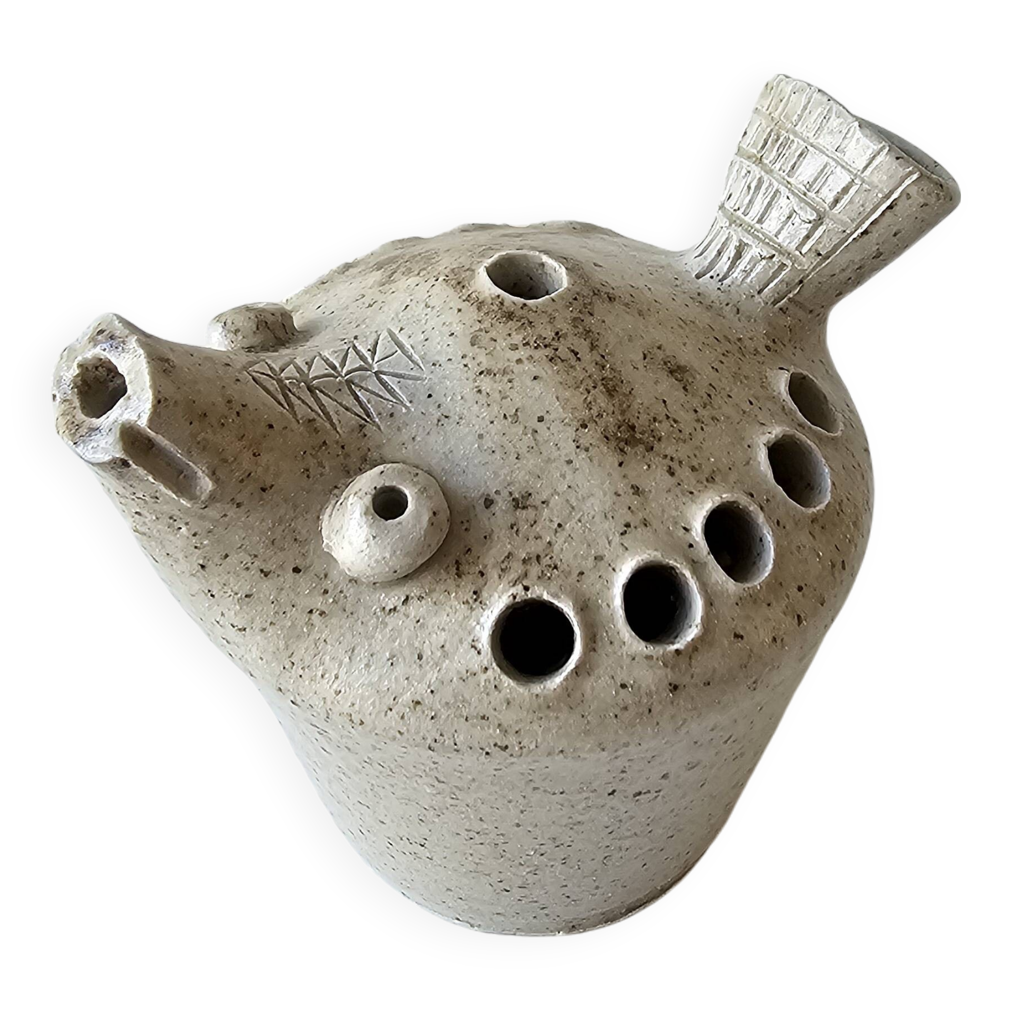 Zoomorphic flower pick in cream-colored glazed stoneware - les argonautes
