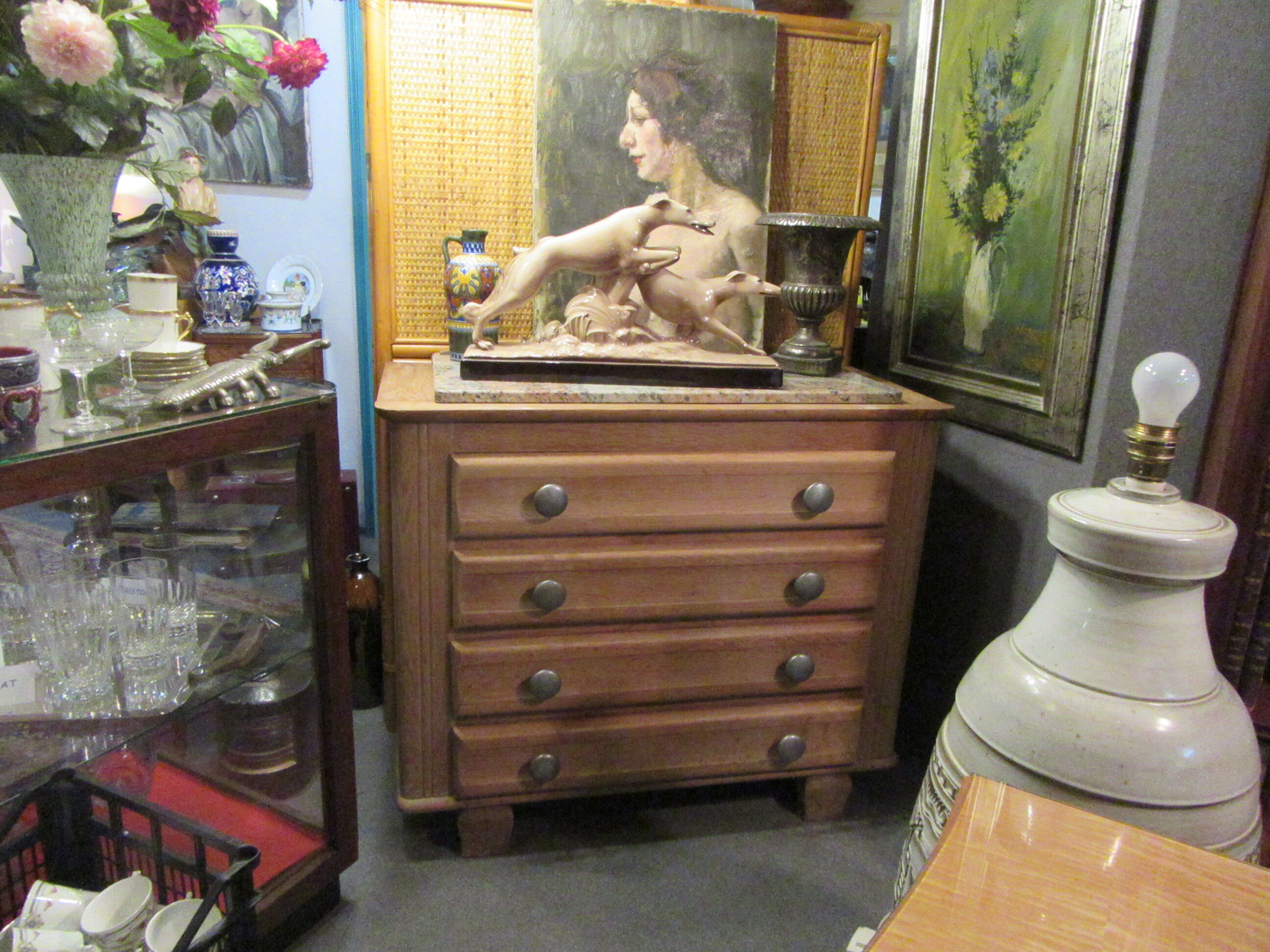 Oak chest of drawers with marble top, 1940-1950