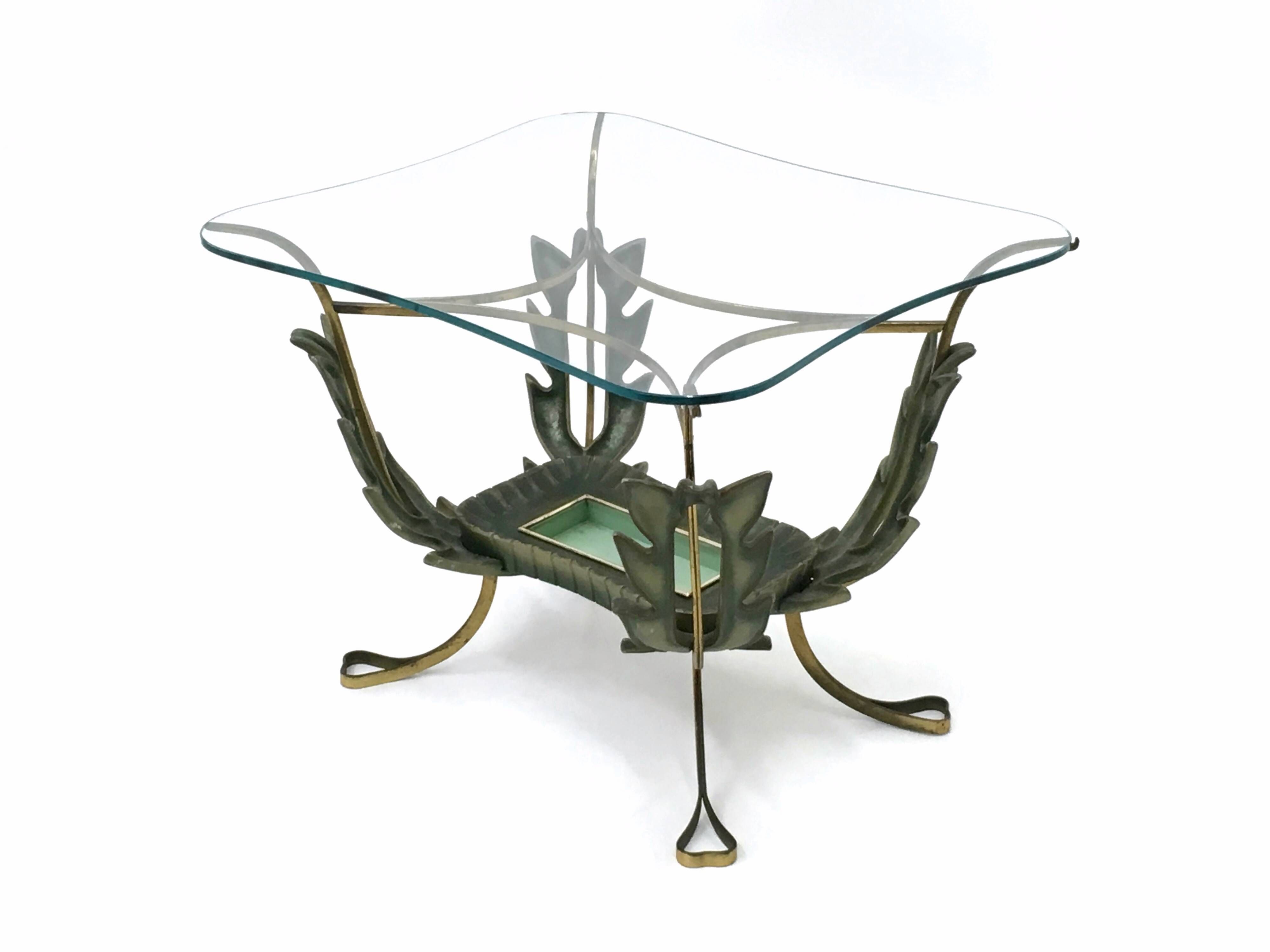 Vintage Brass and Varnished Metal Coffee Table by Pierluigi Colli, Italy