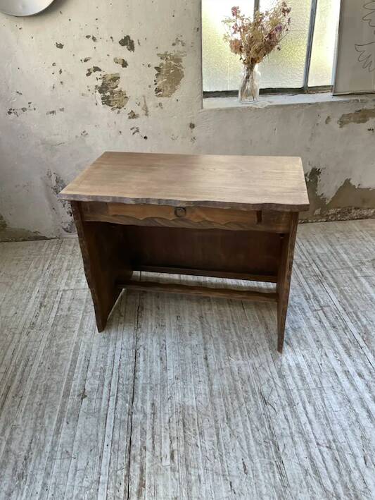 Brutalist desk in elm, signed Aranjou.