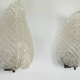 Pair of wall lamps by Ercole Barovier in Rugiadoso Murano glass, Italy 1950