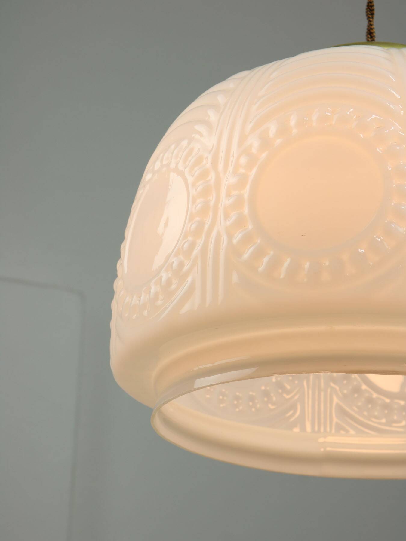 intricate Mid-Century Italian Brass and Opaline Pendant Lamp, 1950s