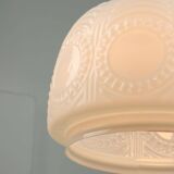 Lampe à Suspension complexe Mid-Century en Laiton et Opaline, Italie, 1950s