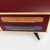 Mid-Century Italian Wood, Brass & Glass Sideboard, 1960s.
