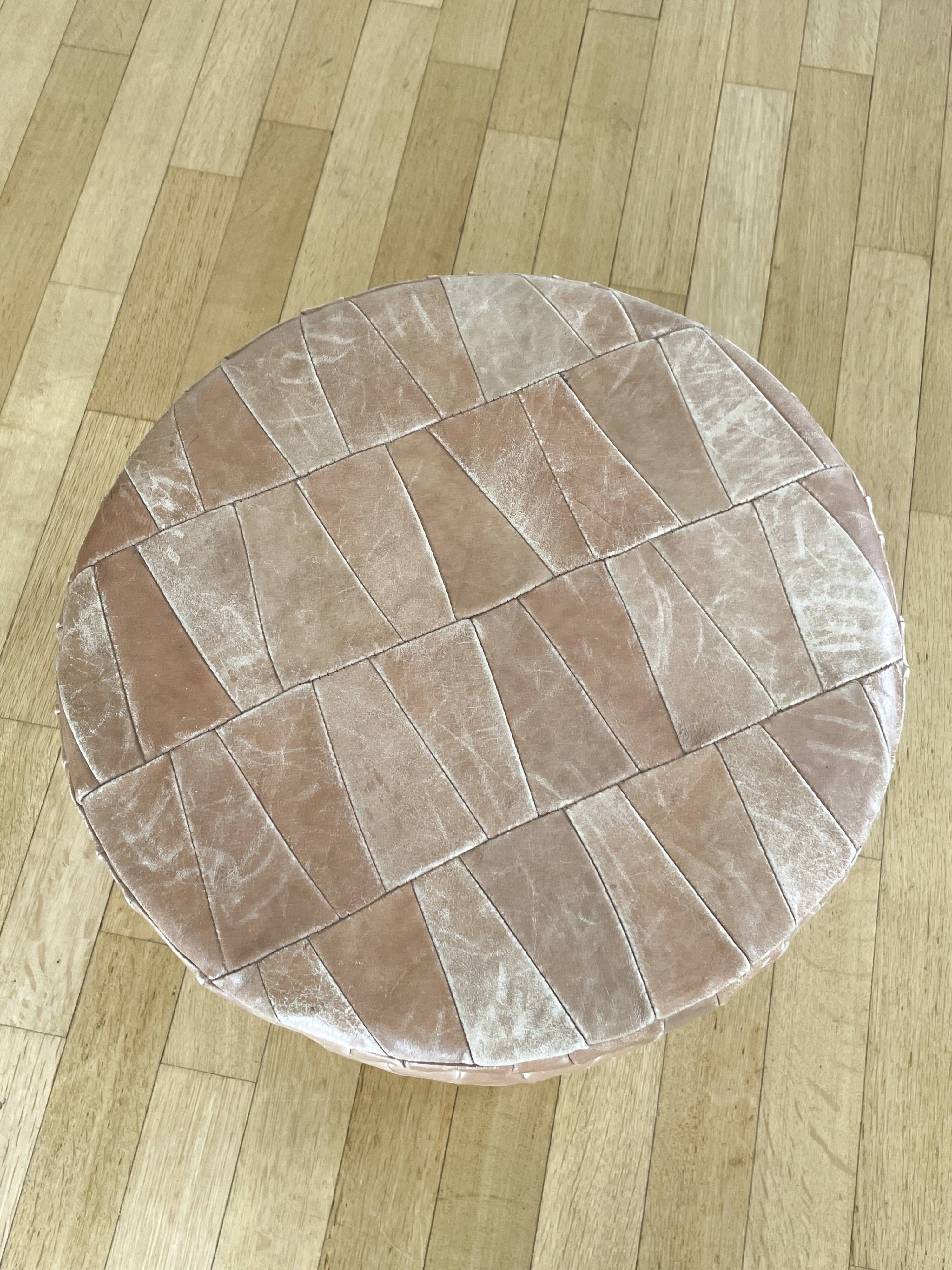 Pouf coffre patchwork cuir beige