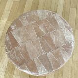 Pouf coffre patchwork cuir beige