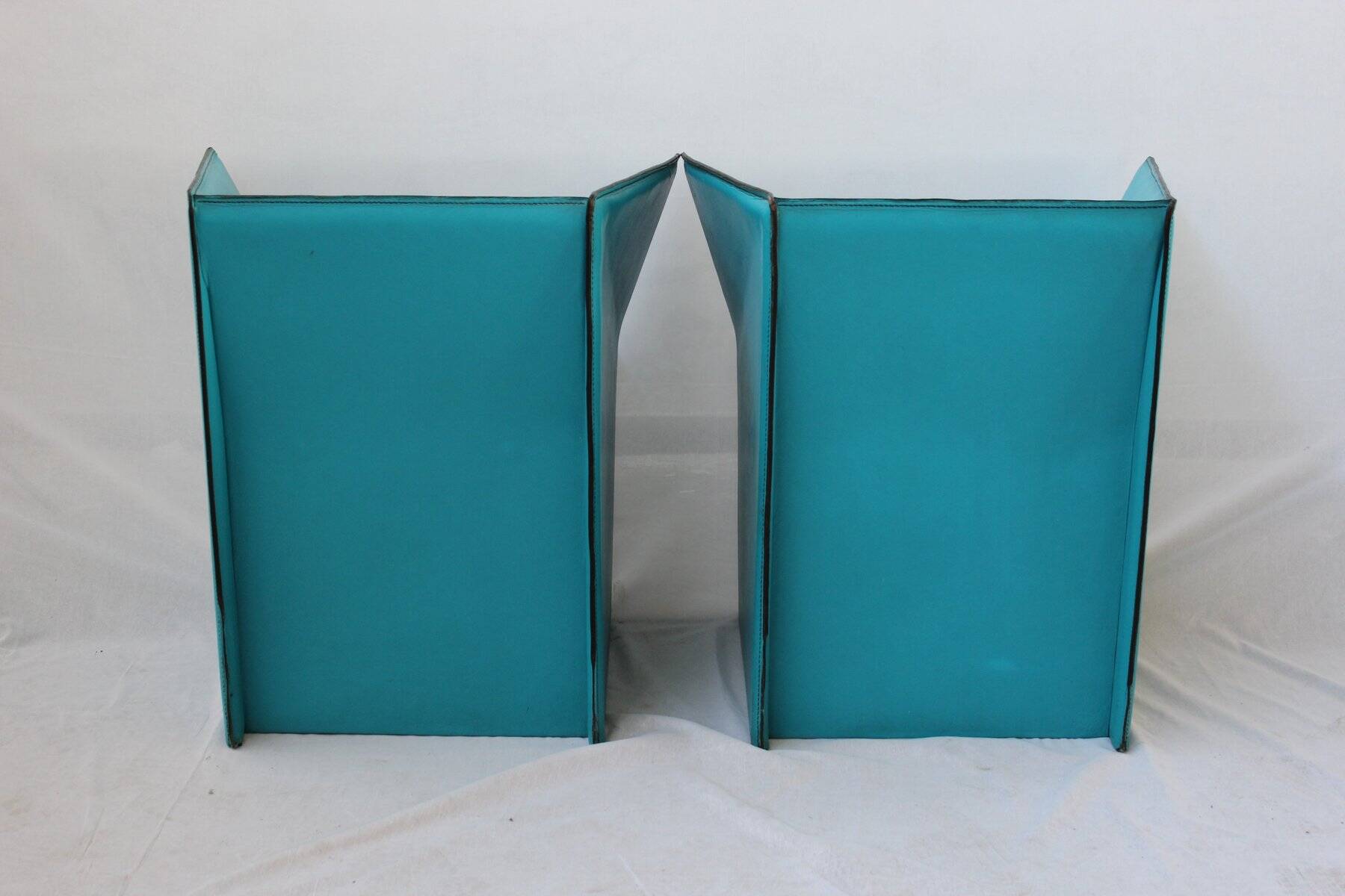Set of Turquoise Leather Armchairs by Tito Agnoli, Italy, 1970s