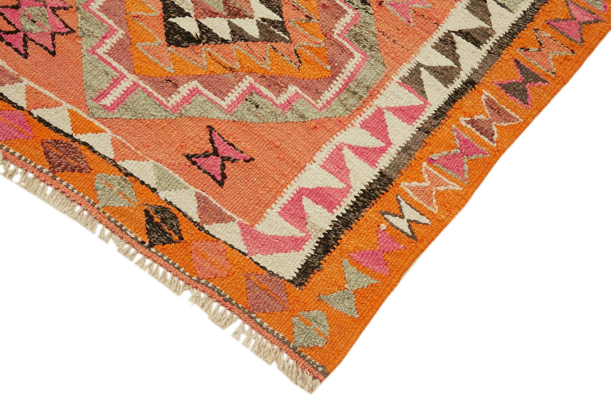 Turkish Handwoven Vintage Herki Kilim 103 cm x 351 cm