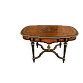 Napoleon III centre table in marquetry and gilded bronze.