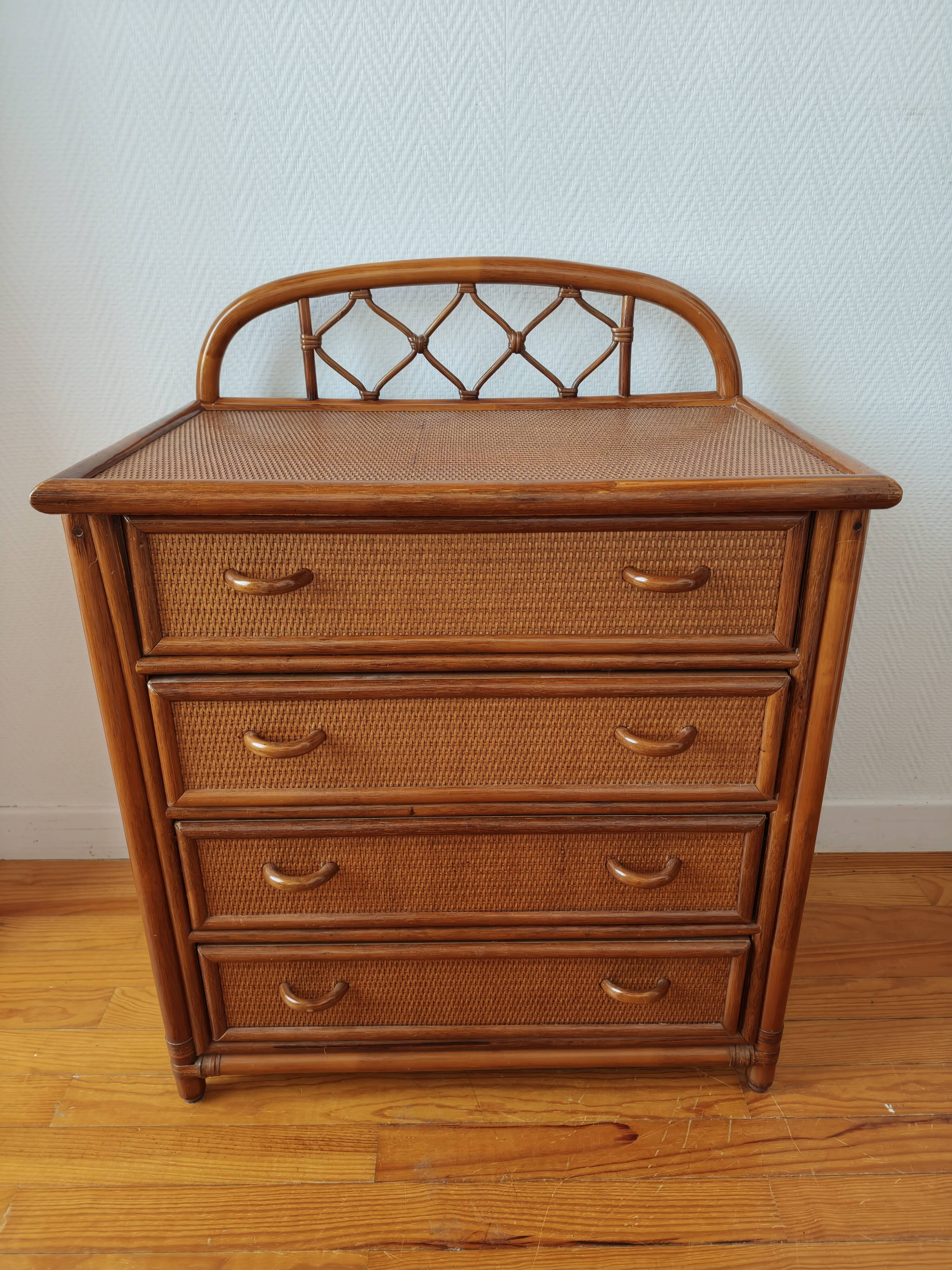 Vintage rattan and cane commode from the 1970s.