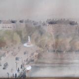 Old painting representing a Paris bridge