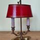 bronze and brass 2-bulb bouillotte lamp, red desk lamp
