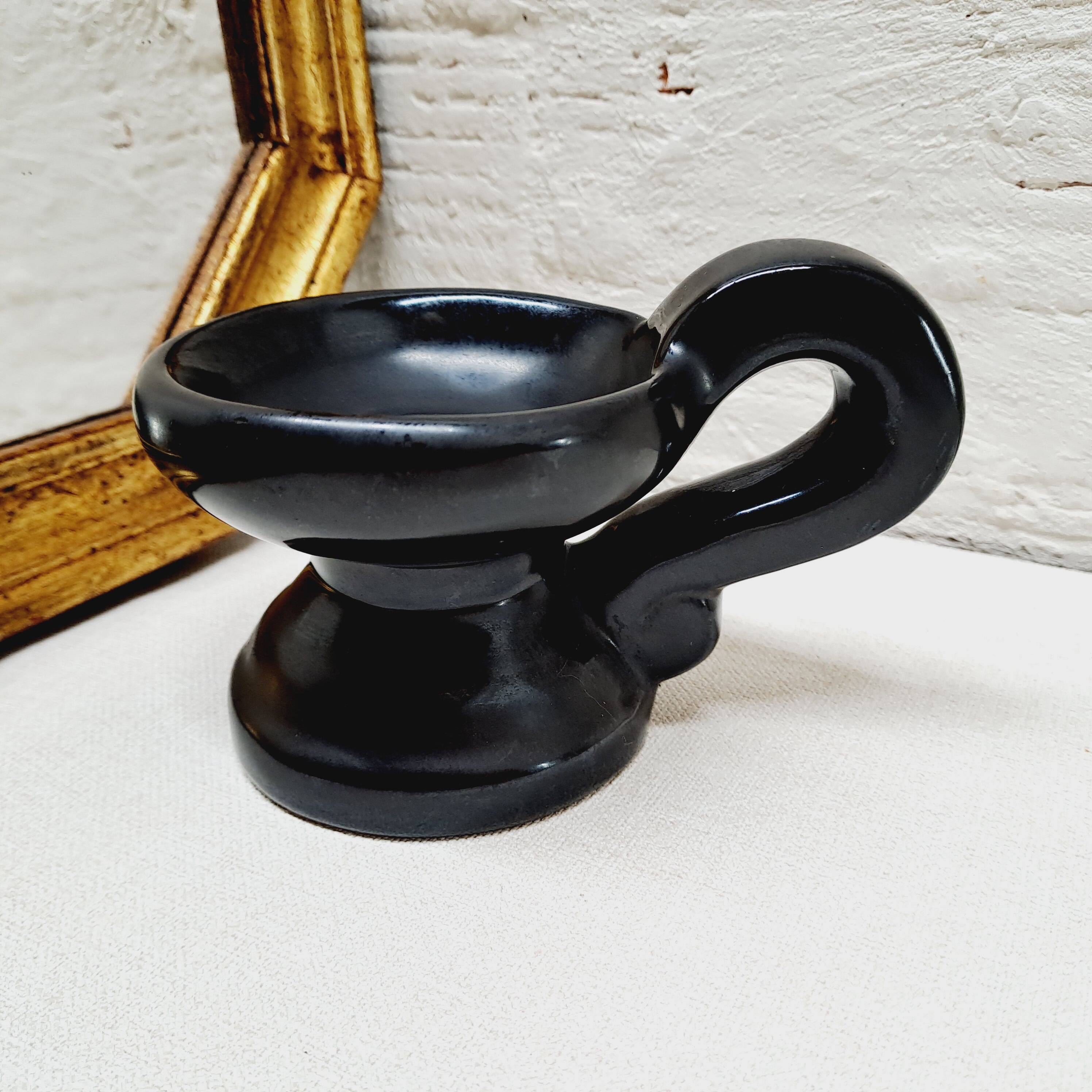 Matte black ceramic candle holder from the 60s