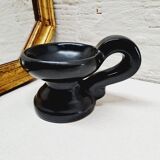 Matte black ceramic candle holder from the 60s
