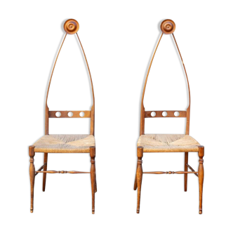 Paire de chaises sculpturales en bois de Pozzi & Varga, Italie années '50s