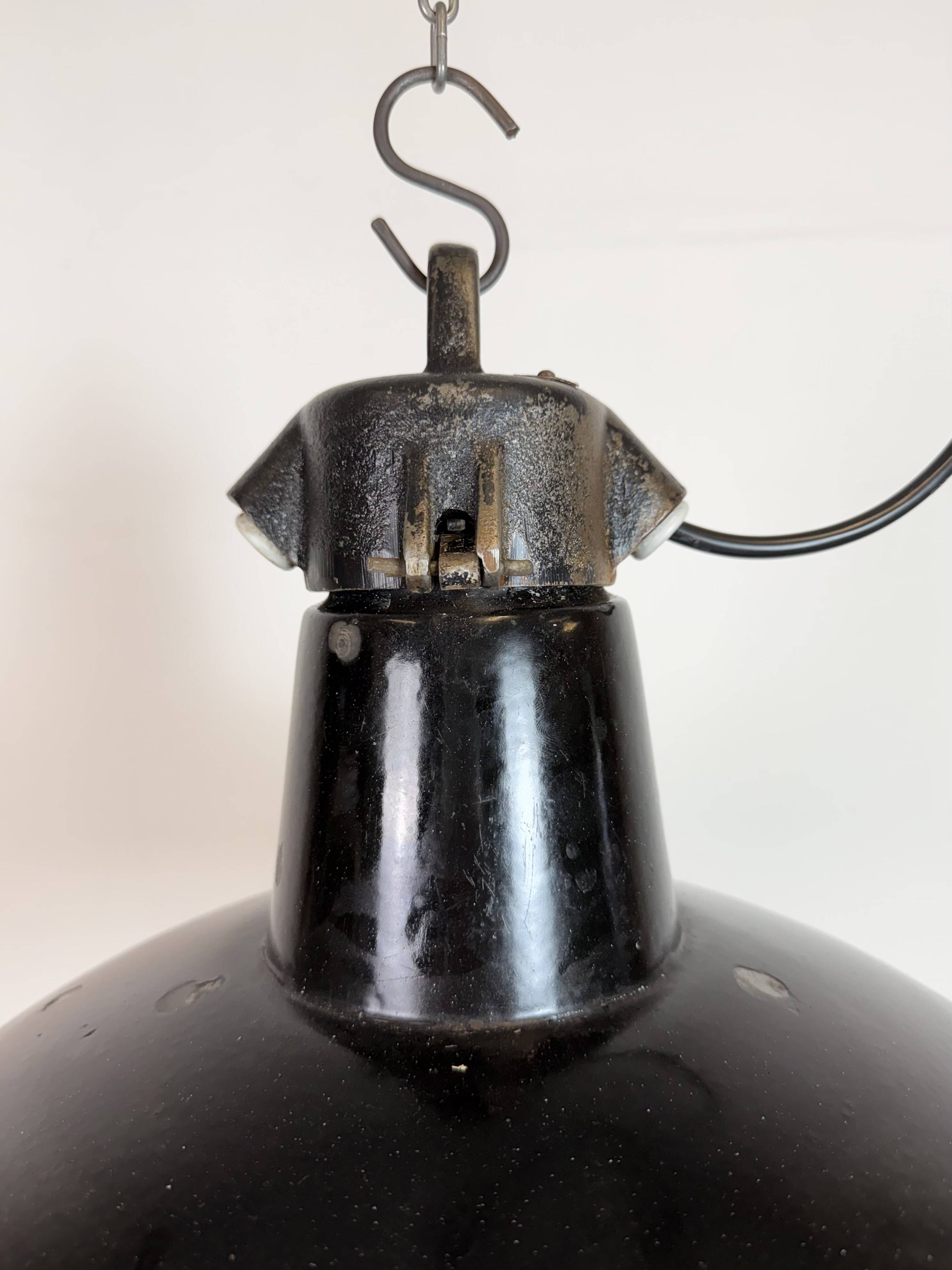 Industrial Black Enamel Factory Lamp with Cast Iron Top, 1950s