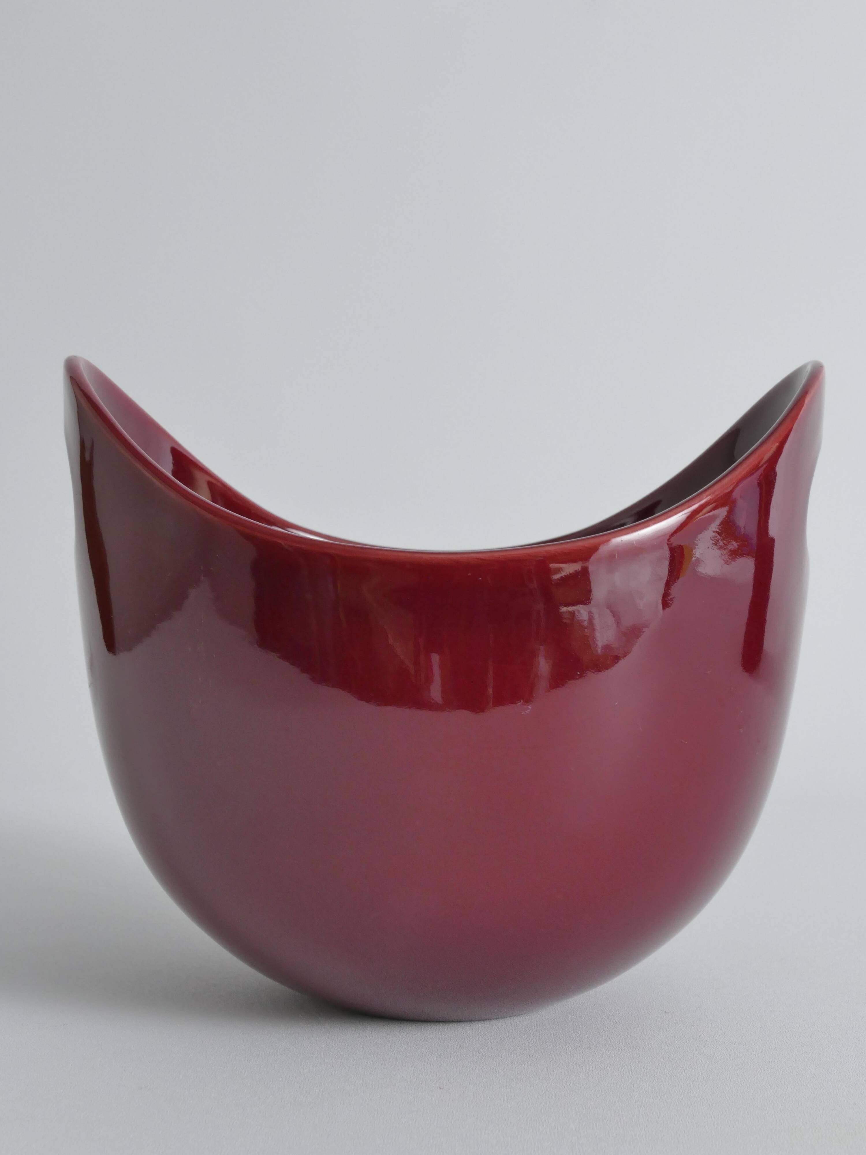 Scandinavian Modern Merlot Red Stoneware Bowl by SYCO, Sweden, 1950s