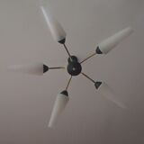 Chandelier 5 branches brass and opaline